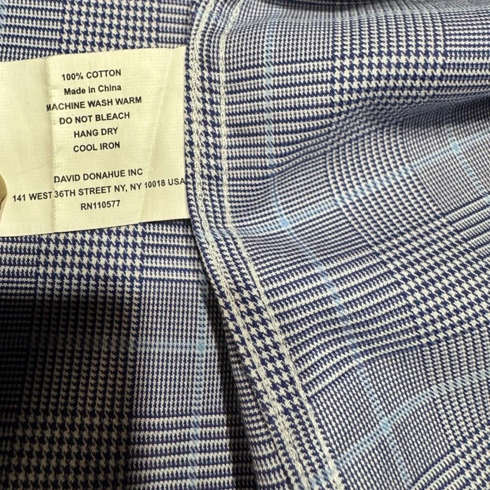 David Donahue Mens 16 34/35 Blue Glen Plaid Cotton Dress Shirt Professional - Picture 6 of 9